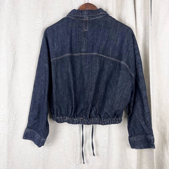 Zara TRF Batwing Sleeve Denim Jacket drawstring waist full zip blue oversized - Picture 6 of 9